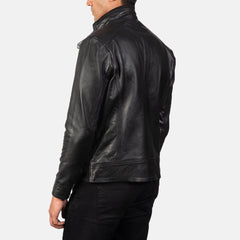 Darren Leather Biker Jacket In Black