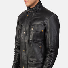 Darren Leather Biker Jacket In Black