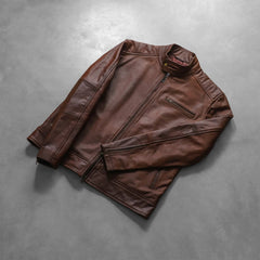Dean Leather Biker Jacket In Brown