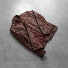 Dean Leather Biker Jacket In Brown