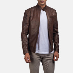 Dean Leather Biker Jacket In Brown