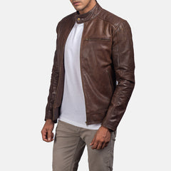 Dean Leather Biker Jacket In Brown