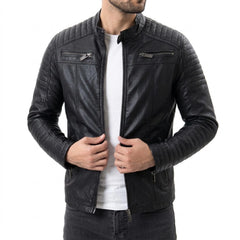 Drake Black Leather Motorcycle Jacket