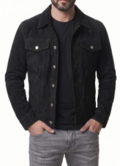 Trucker Suede Black Leather Jacket