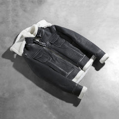 Fiona Hooded Shearling Leather Jacket In Black