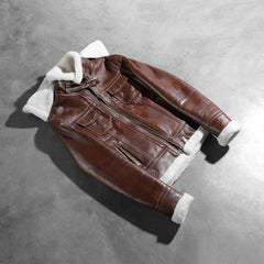 Fiona Hooded Shearling Leather Jacket In Brown