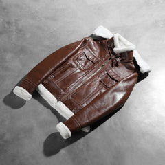 Fiona Hooded Shearling Leather Jacket In Brown