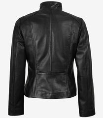 Women's Black Real Leather Jacket with Asymmetrical Zipper