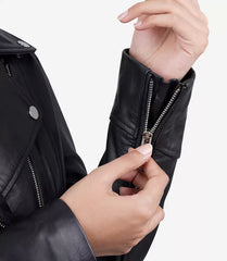 Women BLACK Asymmetrical Biker Leather Jacket