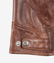 Women's Cognac Waxed Real Leather Jacket in Biker Style