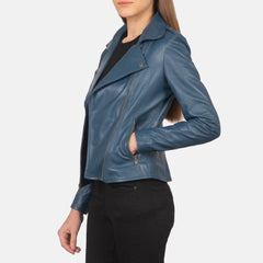 Flashback Leather Biker Jacket In Blue