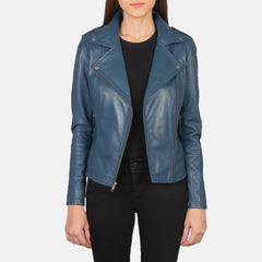 Flashback Leather Biker Jacket In Blue