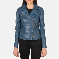 Flashback Leather Biker Jacket In Blue