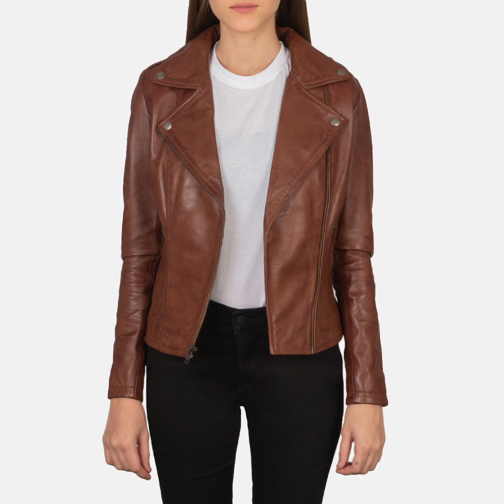 UrbanEdge Women Brown Leather Moto Jacket