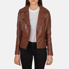 UrbanEdge Women Brown Leather Moto Jacket