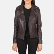 UrbanEdge Women Maroon Leather Moto Jacket