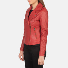 Flashback Leather Biker Jacket In Red