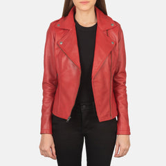 Flashback Leather Biker Jacket In Red