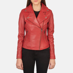 Flashback Leather Biker Jacket In Red