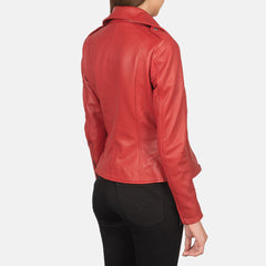 Flashback Leather Biker Jacket In Red