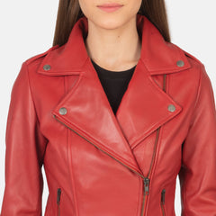 Flashback Leather Biker Jacket In Red