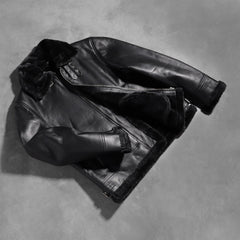 Francis B-3 Leather Bomber Jacket In Black