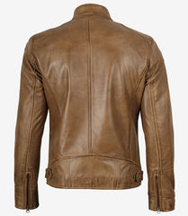 Men's Camel Brown Genuine Leather Biker Jacket