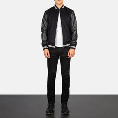 Harrison Hybrid Varsity Jacket In Black