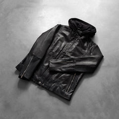 Highschool Hooded Leather Jacket In Black