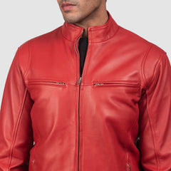 Ionic Biker Jacket Made From Red Leather