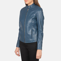 Kelsee Biker Jacket Made From Blue Leather
