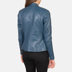Kelsee Biker Jacket Made From Blue Leather