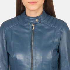 Kelsee Biker Jacket Made From Blue Leather