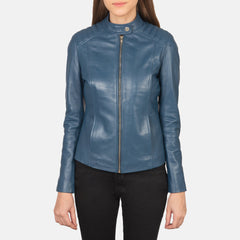 Kelsee Biker Jacket Made From Blue Leather