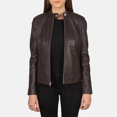 Kelsee Biker Jacket Made From Maroon Leather