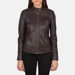Kelsee Biker Jacket Made From Maroon Leather