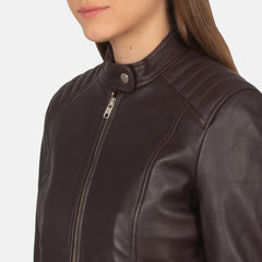 Kelsee Biker Jacket Made From Maroon Leather