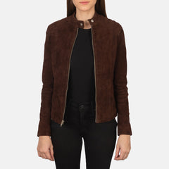 Kelsee Suede Biker Jacket In Mocha
