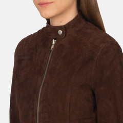 Kelsee Suede Biker Jacket In Mocha