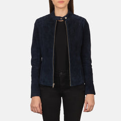 Kelsee Suede Biker Jacket In Navy Blue