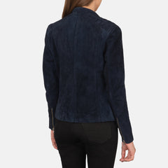 Kelsee Suede Biker Jacket In Navy Blue