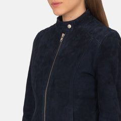 Kelsee Suede Biker Jacket In Navy Blue