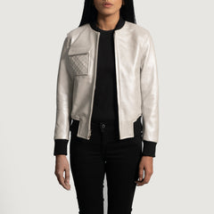 Lana Leather Bomber Jacket In Silver