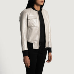 Lana Leather Bomber Jacket In Silver