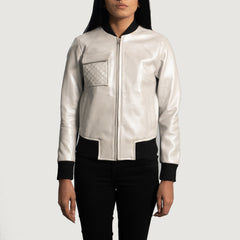 Lana Leather Bomber Jacket In Silver