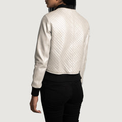 Lana Leather Bomber Jacket In Silver