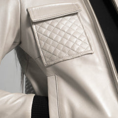 Lana Leather Bomber Jacket In Silver
