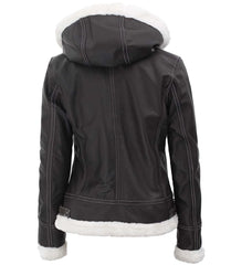Noir Drift Women's Removable-Hood Shearling Leather Jacket