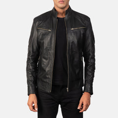 Mack Leather Biker Jacket In Black