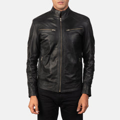 Mack Leather Biker Jacket In Black